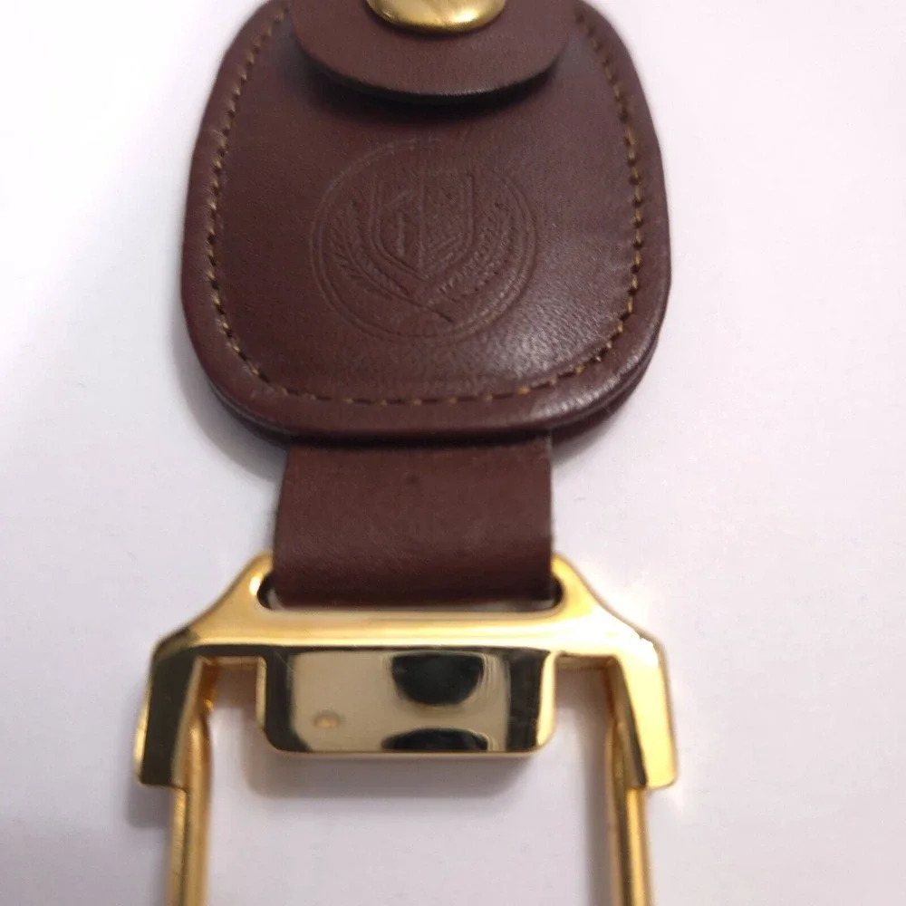 NICE Vintage Brown Leather‎ Gold Keychain Key Chain Ring Loop Holder Logo Tether